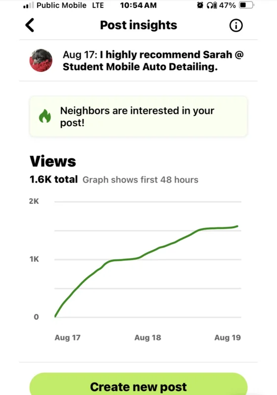 Nextdoor post showing 1.6K views and community engagement